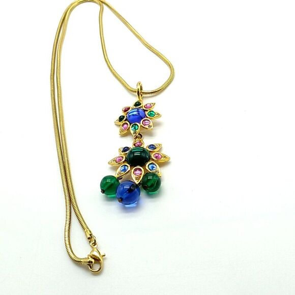 VTG SHAKIRA CAINE Indian Mughal Necklace & Matching Clip-on Earrings Glass Stone - Picture 12 of 16